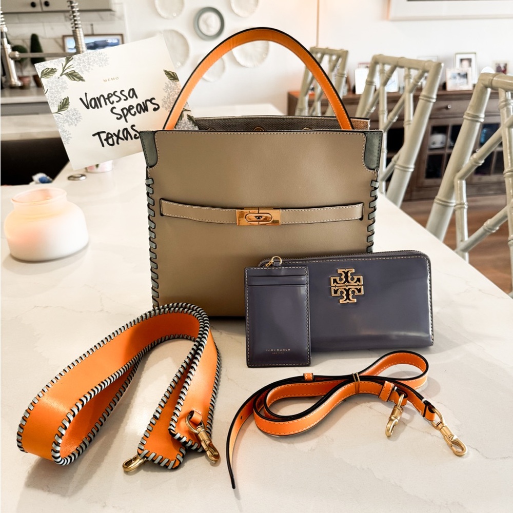 Tory Burch Lee Radziwill Whipstitch Double Bag & Britten Wallet BUNDLE